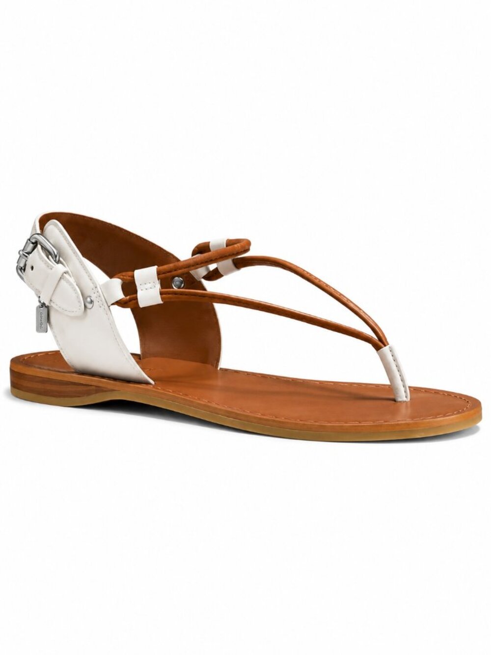 Coach Clarkson Thong Sandal | Soft Leather in Chalk & Saddle | Size 5M | Style Q